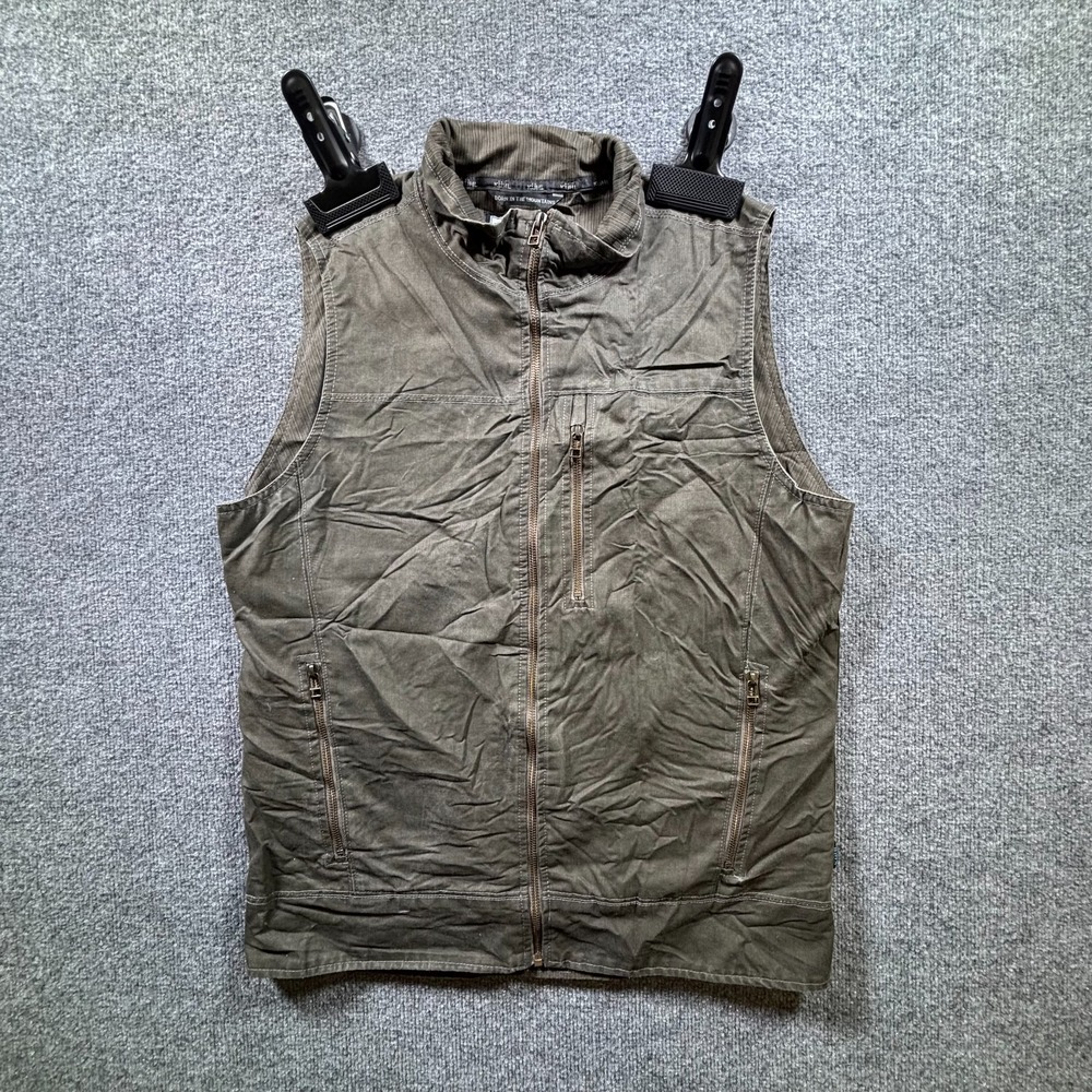 KUHL Burr Jacket Vest Men Medium Olive Green Canvas Full Zip Sleeveless Gorpcore